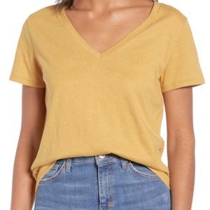 Short Sleeve V-Neck Tee Shirt, Mustard Yellow, Easy Care Cotton Blend by BP, NEW
